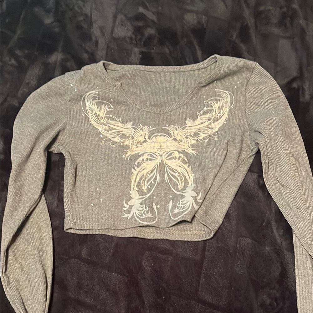 SHEIN Gray Graphic Crop Hoodie Long Sleeve